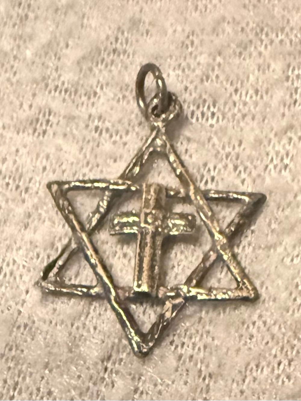 Source Unknown Silver Star of David Pendant with Center Cross Charm